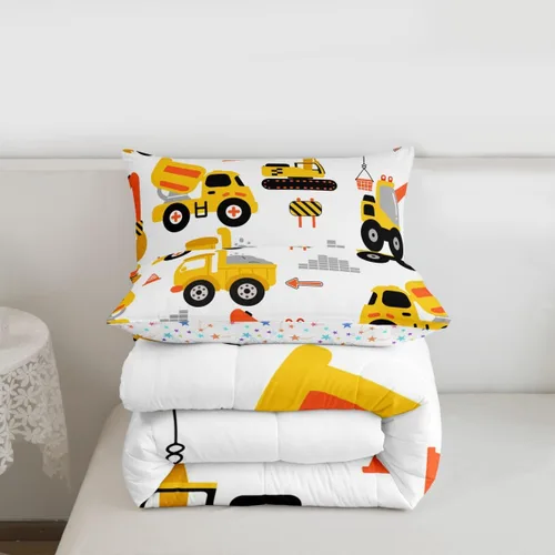 Miniatura 2 de Feelyou Juego de edredón de coche de dibujos animados para niños, edredón de construcción para niños, juego de ropa de cama de camiones y equipos