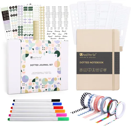 Miniatura 35 de &And Per Se Juego de diario y bolígrafo forrados (3 paquetes), cuaderno de tapa dura de cuero A5 con bolígrafo y juego de papelería, 160 páginas