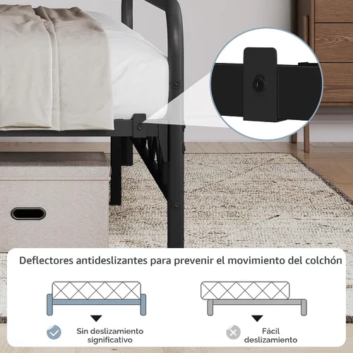 Miniatura 7 de Topeakmart Base de cama Queen con cabecera de estilo vintage, base de colchón, no necesita somier, almacenamiento debajo de la cama, soporte