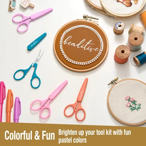 Miniatura 8 de Beaditive Juego de tijeras para detalles de alta precisión (2 piezas) puntas afiladas y finas, corte de papel, álbumes de recortes, costura, PASTEL