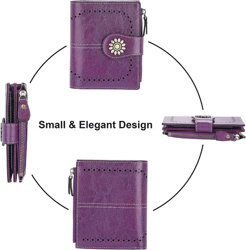 Miniatura 3 de Lavemi Cartera de Piel para Mujer Pequeña Compacta con Bloqueo RFID Estuche para Tarjetas de Crédito Monedero con Bolsillo con Cremallera Small