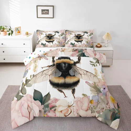Miniatura 27 de Erosebridal Lindo juego de edredón con diseño de gatos, ropa de cama con temática de animales, edredón y juegos de ropa de cama de flores coloridas