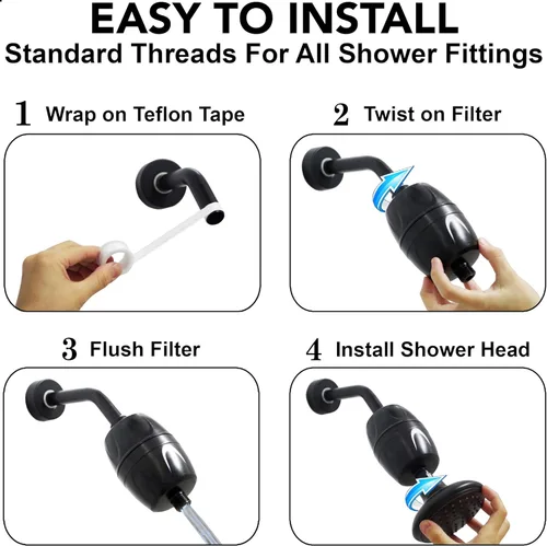 Miniatura 4 de Aqua Elegante Cabezal de ducha de alta presión y filtro de 16 etapas, cabezal de ducha de baño ajustable para montaje en pared con purificador