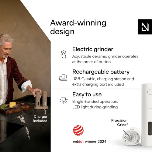 Miniatura 2 de LARS NYSØM Juego de molinillo eléctrico de sal y pimienta, recargable por USB, molinos automáticos de sal y pimienta, dispensadores de especias
