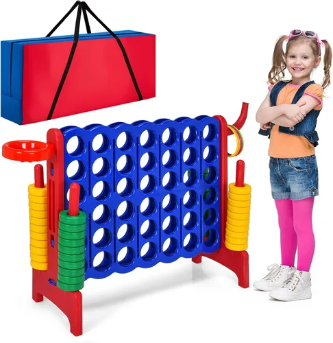 Miniatura 12 de Costzon Giant 4-in-A-Row, Jumbo 4-to-Score Giant Game w/Carrying Bag, Basketball Hoop, 42 Jumbo Rings, Quick-Release Slider, Indoor Outdoor Family