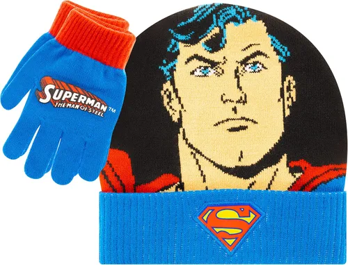 DC Comics Sombrero de invierno para niños pequeños, conjunto de sombrero y guantes de Batman para niños, sombrero de invierno para niños con guantes