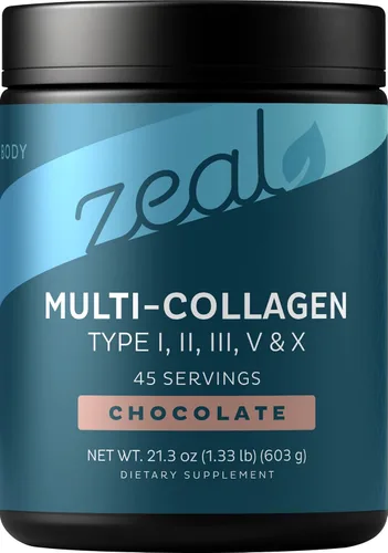 Zeal Naturals Péptidos de proteína de colágeno múltiple en polvo tipo I II III V X - Vitamina C, biotina y ácido hialurónico - cabello, piel y uñas
