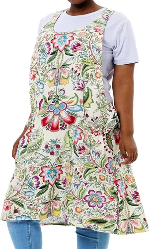 Miniatura 42 de Delantales grandes de talla grande para mujer con bolsillos de algodón y lino para hornear cocina