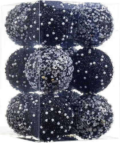 12 unidades de adornos de bola de Navidad, adornos de bola de Navidad negros de plástico irrompible con perlas colgantes para fiesta de vacaciones