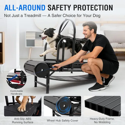 Miniatura 4 de Cinta de correr para perros grandes no motorizada con podómetro, caminadora ancha para correr, autoalimentada con freno, inclinación de 5 niveles
