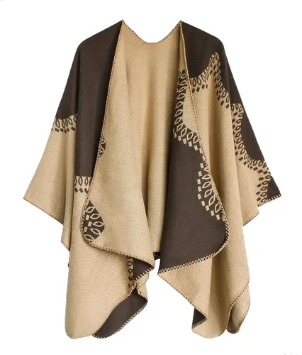 Miniatura 165 de Urban CoCo Poncho de colores para mujer, chal con frente abierto, color en bloques