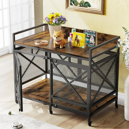 Miniatura 7 de COZPAW Mueble de Jaula Grande para Perros, Perrera de Madera de 48 Pulgadas para Perros Extra Grandes, Muebles Resistentes para Perros, Jaula