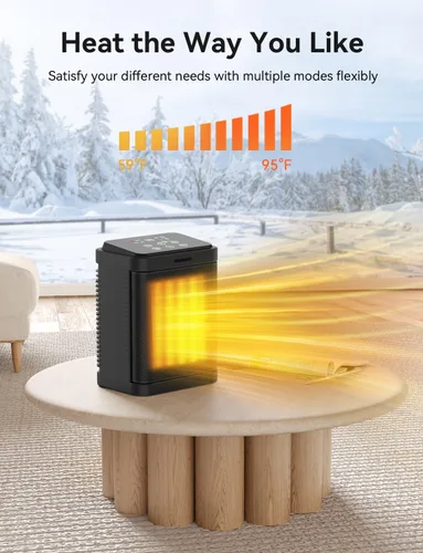 Miniatura 2 de Calentador de espacio, calentador de espacio de cerámica PTC de 1500 W con 4 modos, temporizador de 24 horas, termostato, calefacción silenciosa