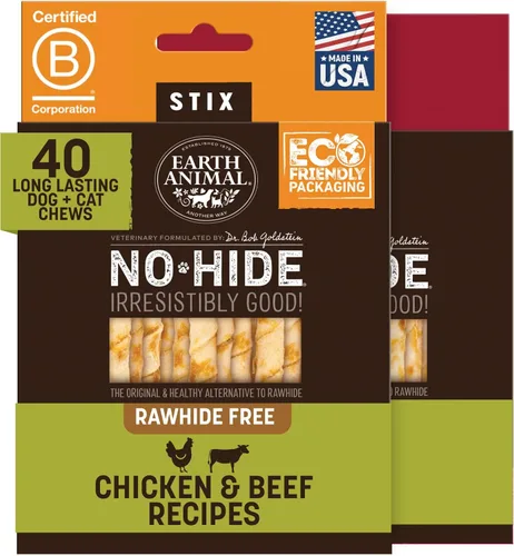 Miniatura 27 de Earth Animal No Hide Stix - Palitos masticables de larga duración sin piel para perros pequeños, libres de cuero, sabor a carne de res - 30