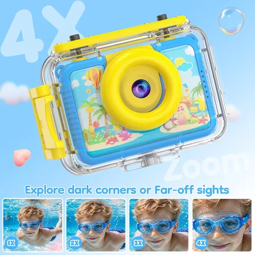 Miniatura 8 de Juguete de piscina y cámara submarina para niños, cámara de acción impermeable de 99 pies, video de 1080P y foto de 20 MP con lente abatible