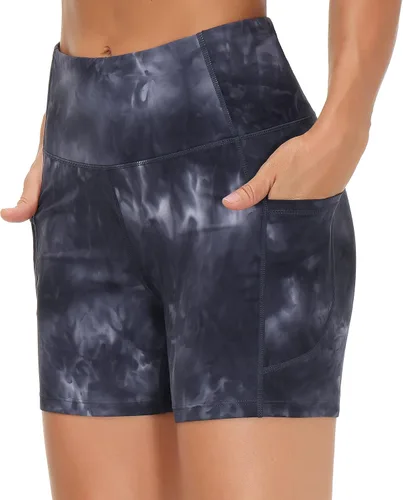 Miniatura 2 de THE GYM PEOPLE - Pantalones cortos de yoga para mujer, con cintura alta, control de abdomen y bolsillos profundos, para gimnasia, entrenamiento