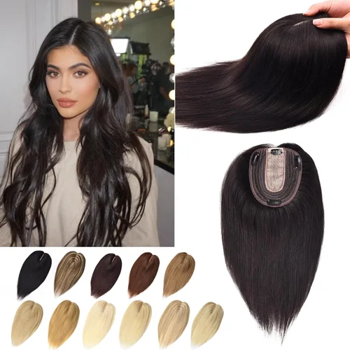Miniatura 11 de Toppers de cabello humano real para mujeres con cabello delgado, 6 pulgadas, marrón oscuro
