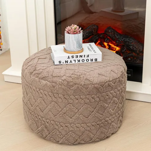 Miniatura 21 de Reposapiés otomano relleno redondo bohemio puf de piso asiento sillón reposapiés taburete cojín de piso saco puf otomano 18x18x14 pulgadas bosque