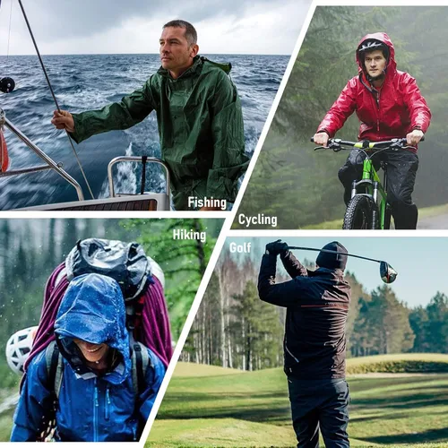 Miniatura 6 de Men's 2pc Rain Jacket Adjustable Watertight Rain Suit Lightweight Breathable Outdoor Raincoats