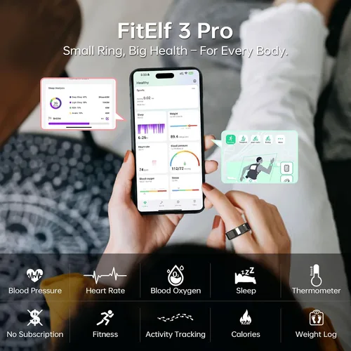 Miniatura 2 de FitElf 3 Pro Smart Ring—Rastreador de salud y fitness para mujeres y hombres Monitor de frecuencia cardíaca, sueño y presión arterial