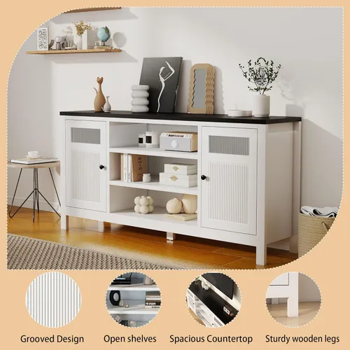 Miniatura 6 de Soporte de TV blanco con almacenamiento: centro de entretenimiento de 63 pulgadas de alto para televisores de hasta 70 pulgadas, consolas de TV