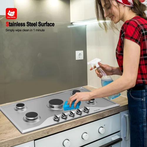 Miniatura 5 de GASLAND Placa de cocina de gas de 36 pulgadas, 5 quemadores, estufa de gas integrada con quemadores sellados Italia Sabaf, estufa de gas convertible