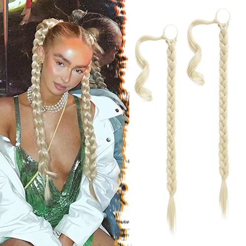 Miniatura 32 de Barsdar Extensión de 26 Pulgadas de Cola de Caballo Trenzada Larga con Banda Elástica - Extensiones de Cabello en Cola de Caballo Recta y Elegante