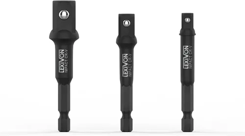 Miniatura 6 de LEXIVON Juego de adaptadores de enchufe de grado de impacto, broca de extensión de 3 pulgadas con soporte, 3 unidades de 1/4, 3/8 y 1/2 pulgadas