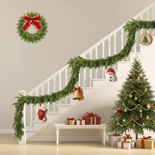 Miniatura 3 de Guirnalda de pino de Navidad Norfolk de 9 pies, guirnalda de pino artificial realista y flexible para puerta delantera, manto, escalera, alféizar
