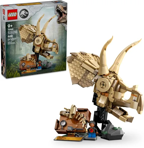 LEGO Jurassic World Fósiles de Dinosaurio Cráneo de Triceratops Juguete - Juguete de Dinosaurio Conjunto de Construcción de Fósiles para Niños,