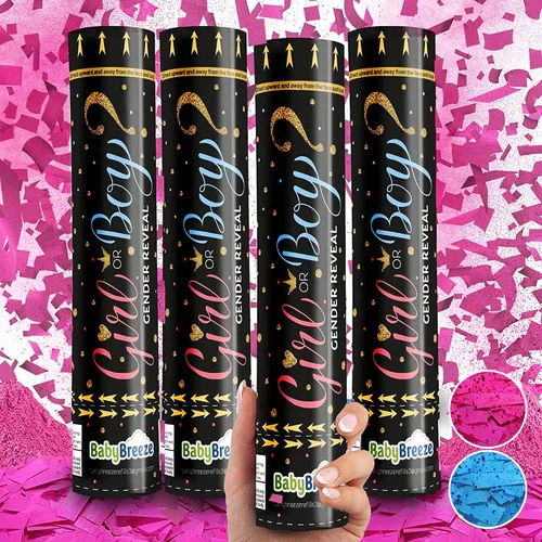 BabyBreeze Cañones de polvo de confeti para revelación de género biodegradables, bebé niño azul, bebé niña rosa, revelación de género, ¿será niño o