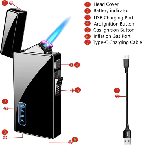 Miniatura 5 de Encendedor de arco y antorcha de butano – Encendedor eléctrico recargable 2 en 1, recargable por USB, resistente al viento para barbacoas, velas