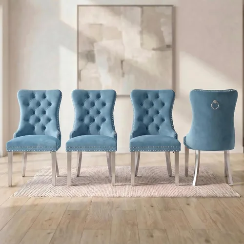 Miniatura 117 de OVENTA Juego de 6 sillas de comedor modernas tapizadas copetudas, sillas de comedor de terciopelo beige cálido con patas de madera maciza, sillas