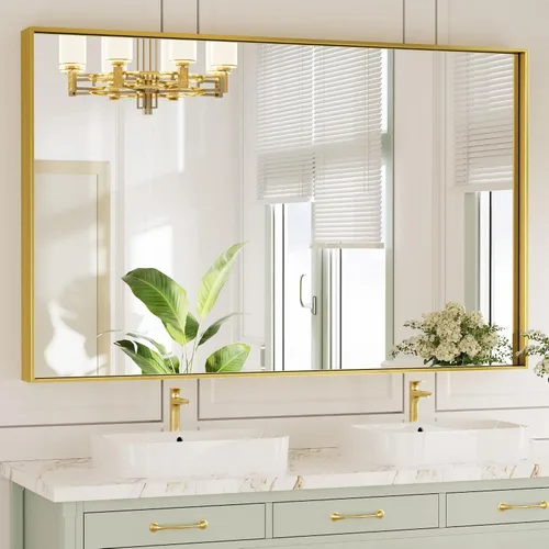 Miniatura 8 de TETOTE Espejo de baño con marco negro de 48 x 24 pulgadas, espejo rectangular grande de baño negro mate para pared, marco de metal, espejo