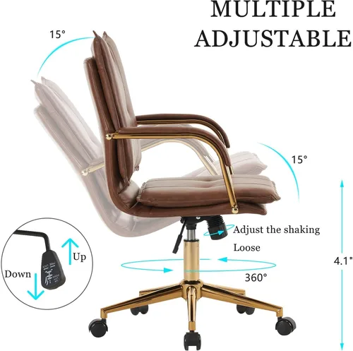 Miniatura 4 de Silla de escritorio de oficina sin brazos, silla de trabajo de piel sintética con ruedas giratorias de 360 grados, altura ajustable, función