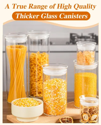 Miniatura 5 de Zens - Juego de tarros de vidrio modernos para almacenamiento de alimentos de 2 piezas, tarros transparentes de vidrio de 50 oz con tapas