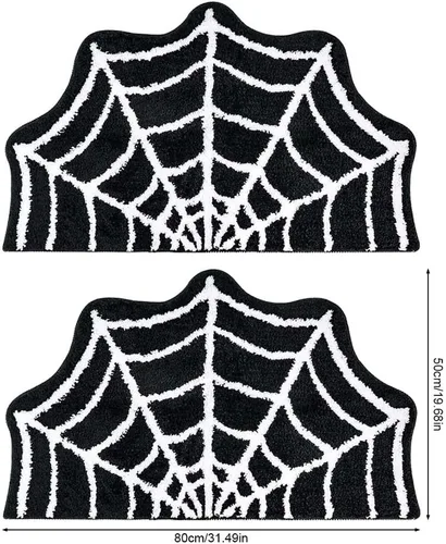 Miniatura 3 de Paquete de 2 tapetes de baño de tela de araña, 31 x 20 pulgadas, decoración de Halloween, alfombras de telaraña, tapetes antideslizantes