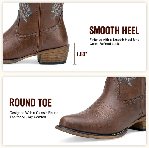 Miniatura 4 de Jeossy Botas vaqueras para mujer, vaquera occidental, a media pantorrilla, puntera redonda, bordadas, con cremallera