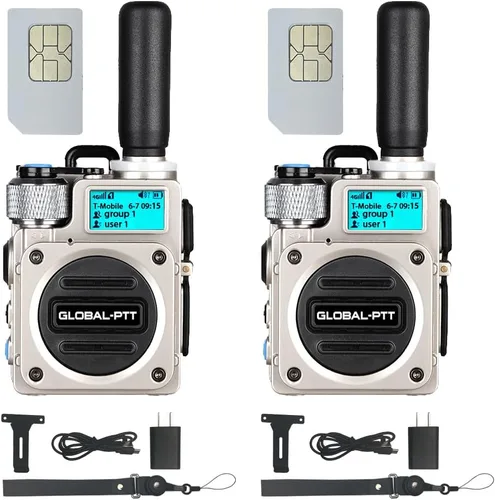 Radios PoC Global-PTT, paquete de 2 walkie talkies de rango ilimitado, cobertura nacional, audio confiable y duradero, batería de larga duración con