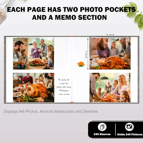 Miniatura 3 de Aevdor - Álbum de fotos de 4 x 6 pulgadas, 240 bolsillos, con espacio para escribir, álbum de fotos para bebé, boda, familia, con notas, cubierta