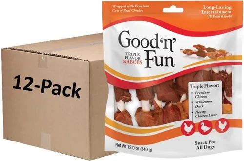 Good'N'Fun - Brochetas de cuero crudo con triple sabor para perros