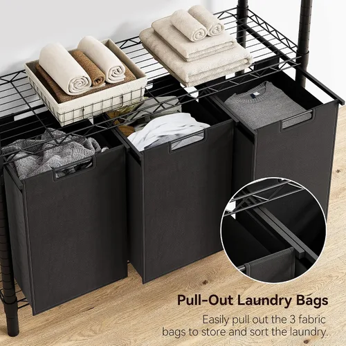 Miniatura 4 de GAOMON Cesta de lavandería, organizador multifuncional para lavandería, clasificador de lavandería con bolsas extraíbles y asas reforzadas, estante
