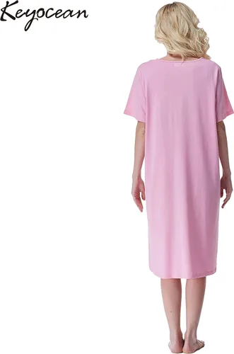 Miniatura 2 de Keyocean - Camisón de algodón para mujer, suave, cómodo, ligero, manga corta, vestido de casa, ropa de dormir, ropa de sala para verano.