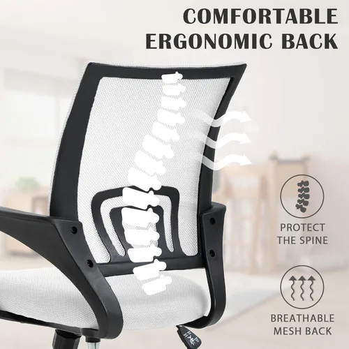 Miniatura 4 de MKDLUFEI Silla de Oficina, Silla Ergonómica Económica con Soporte Lumbar, Ajustable con Respaldo Medio, Giratoria y con Ruedas, para Oficina