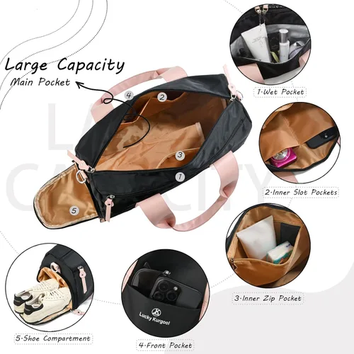 Miniatura 5 de Pequeña bolsa de gimnasio para mujer con bolsillo para ropa húmeda y compartimento para zapatos, linda mini bolsa deportiva para yoga