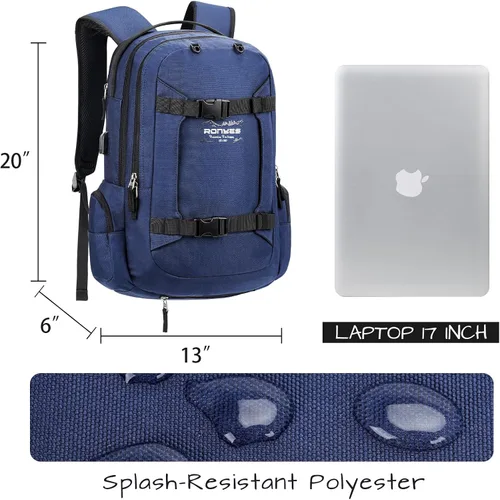 Miniatura 5 de Mochila para monopatín, baloncesto, béisbol, fútbol, rugby, balón de fútbol, multifunción, resistente al agua, con puerto USB, red de baloncesto, se