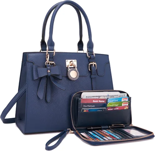 Miniatura 13 de Qiyuer - Bolsos y carteras para mujer, juego de damas con asa superior, bolso de hombro, bolso de trabajo con cartera de embrague a juego, 2 piezas