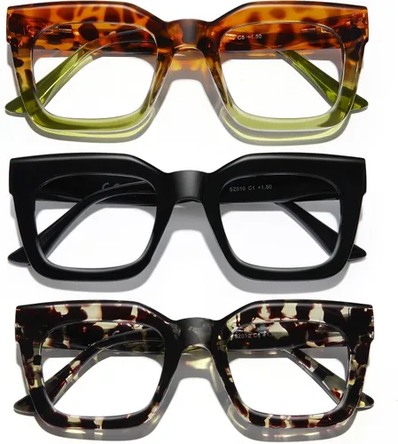 Miniatura 8 de AQWANO Stylish Blue Light Reading Glasses Women Men, Fashion Oversized Square Designer Readers Computer Eyeglasses Púrpura - Metal incorporado