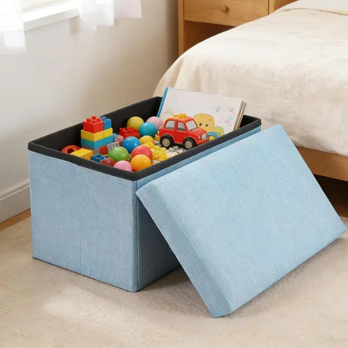 Miniatura 6 de HOZEON 3 Pack 15.7 x 9.8 x 9.11 Inches Folding Storage Ottoman, Blue Rectangle Footrest Seat, Multifunctional Foot Stool for Living Room, Office