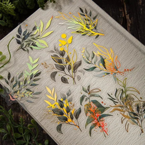 Miniatura 2 de Dizdkizd Juego de calcomanías holográficas de flores y hojas, 240 calcomanías doradas para álbumes de recortes, pequeñas calcomanías florales